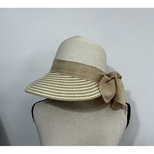 Tirabasso Wide Brim Hat Handmade Womens One Size Italy Natural Bow Travel Beachy